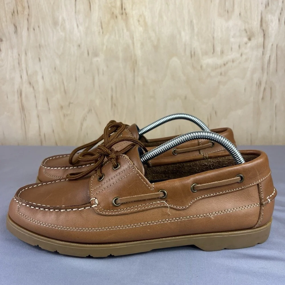 Croft & Barrow Mens Size 9.5D Tan Leather Boat Deck Shoes Baumann Loafers